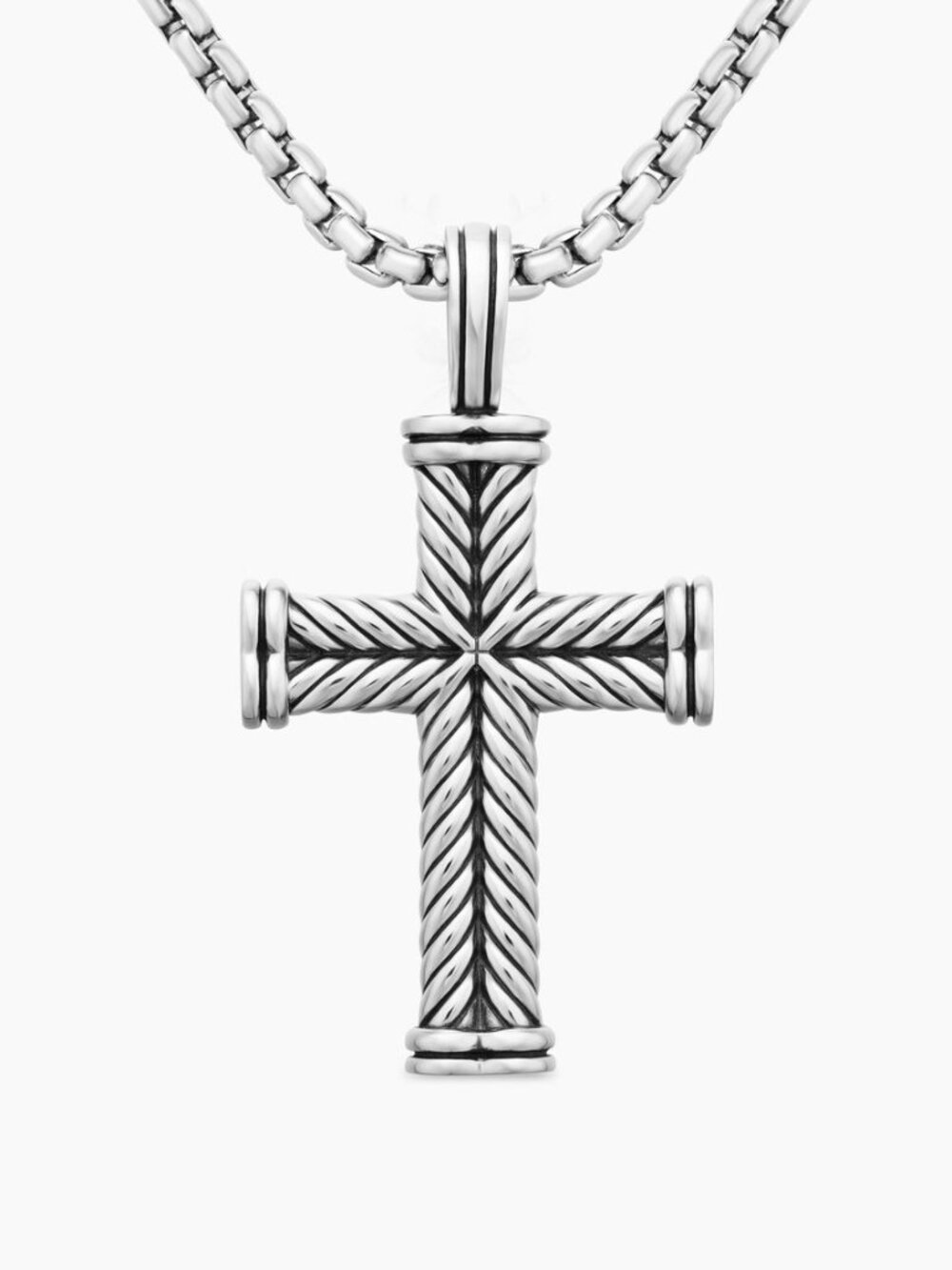 DAVID YURMAN CHEVRON SILVER CROSS PENDANT NECKLACE WITH SILVER 20 INCH CHAIN